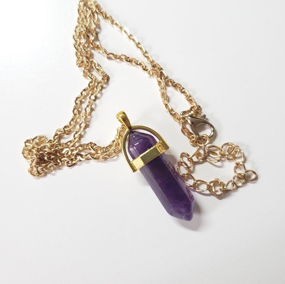 Amethyst gold chain crystal necklace
